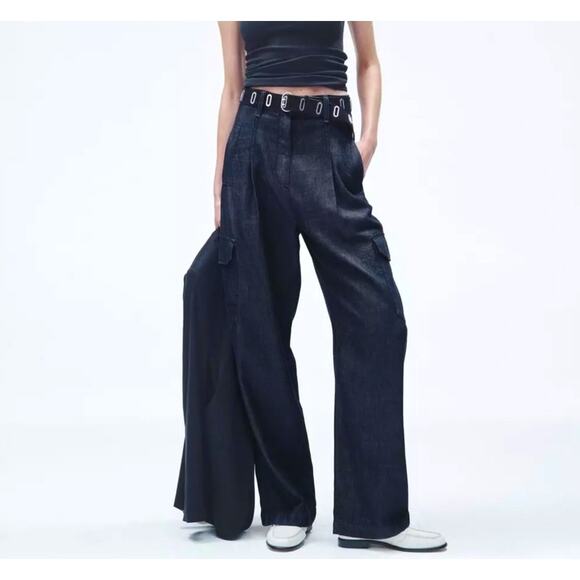 rag & bone Cassidy Tailored Wide Leg Baggy Cargo Jean Dark Rinse Women's Size 27 - Picture 1 of 8